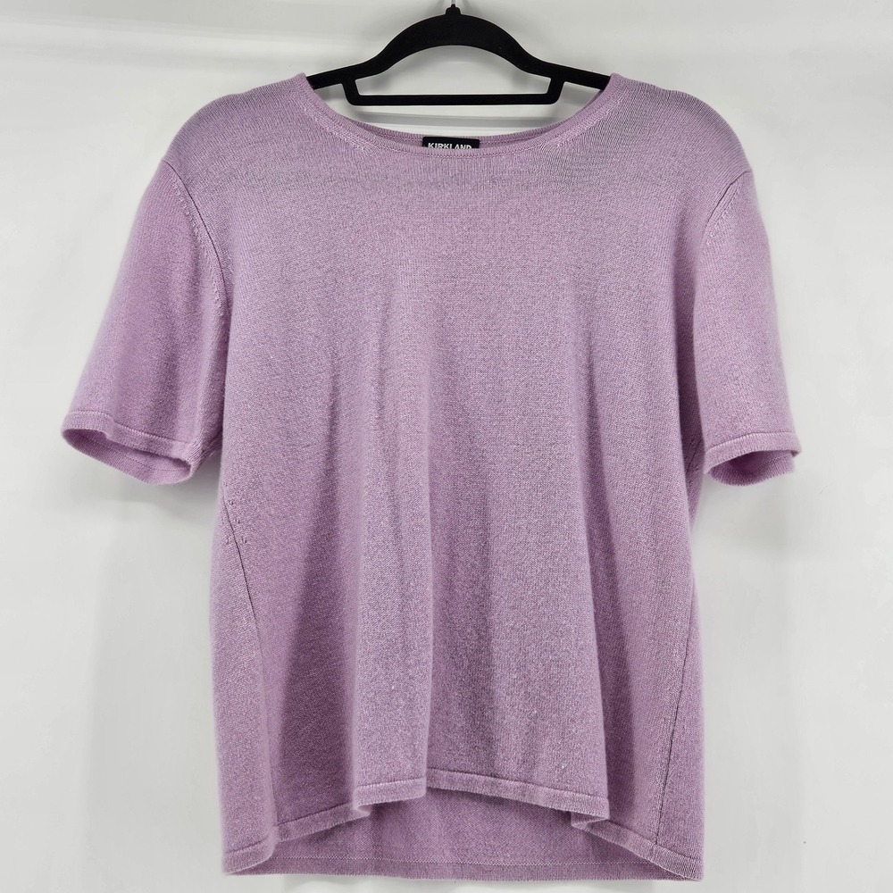 Womens Lilac Cashmere Short Sleeve Sweater Large Office Quiet Luxury Soft Girl